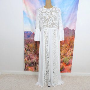 SHEIN White Lace Sheer Wide Sleeve Romantic Boho Victorian Bridal Size XL Dress